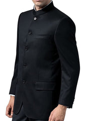 Mens Black Traditional 5 Button 2 Pc Indian Nehru Collar Suit