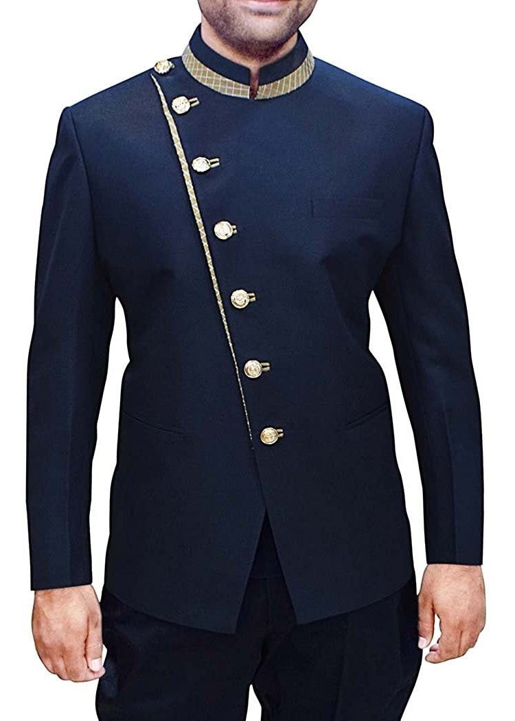 Mens Navy Blue 2 Pc Jodhpuri Suit with Breeches For Groom