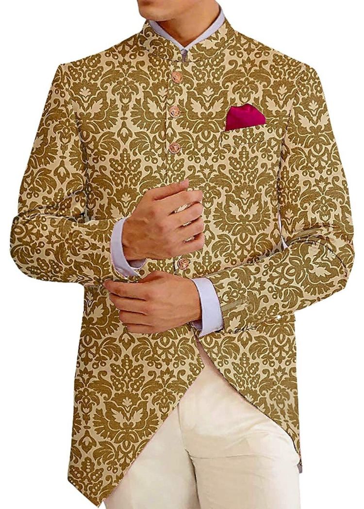 Burlywood Mens fashionable Bandhgala suit - Paridhanin