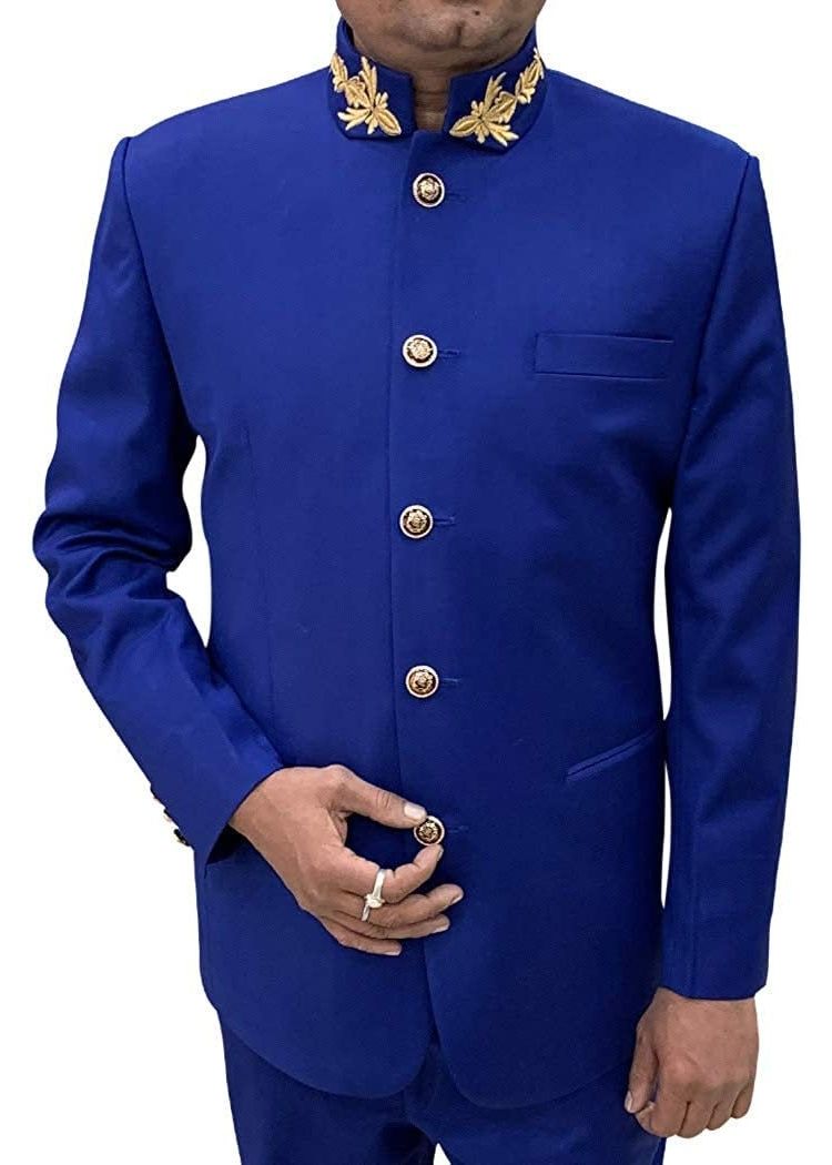 Indian Wedding Mens Cobalt Blue Embroidered Jodhpuri Suit - Paridhanin