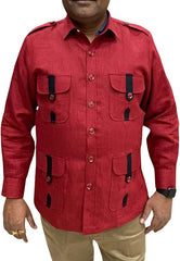 Red Linen Safari Shirt for Men