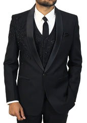 Black Tuxedo Suit in Designer 6 Pc Set for Men Wedding