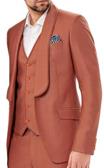 3 Pc Tuxedo Suit in Rust for Men Wedding - Paridhanin