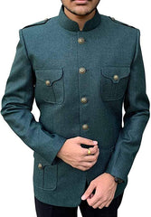Mens Green Jodhpuri Style Safari Blazer