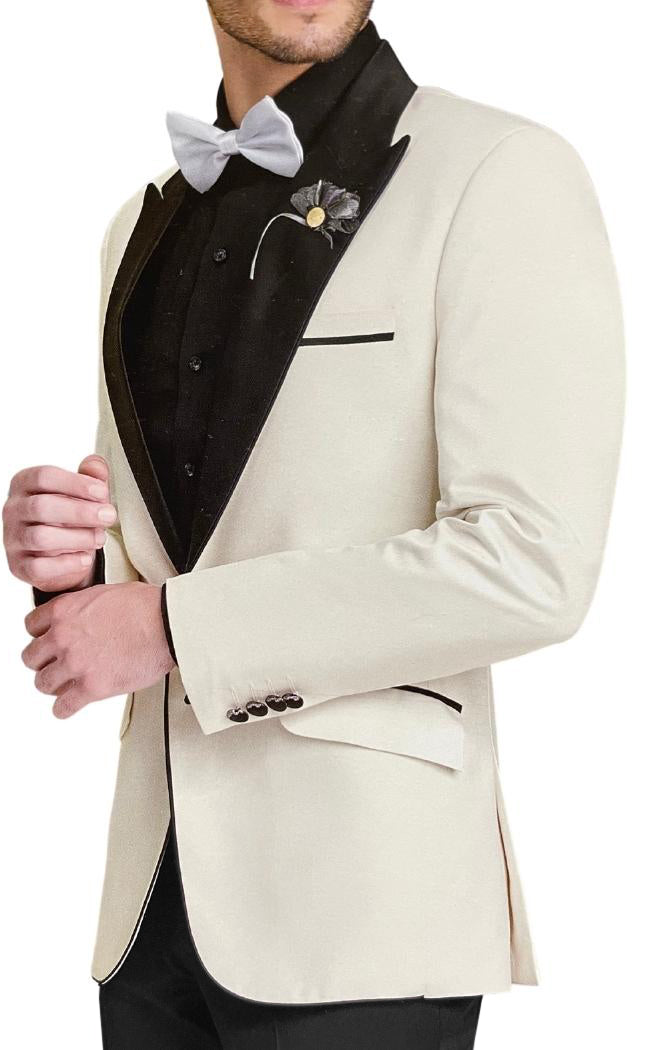 Mens Off White 3 Piece Peak Lapel Western Tuxedo Suit