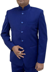 Mens Royal Blue Traditional 5 Button 2 Pc Indian Nehru Collar Suit