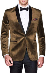 Brown Mens One Button Velvet Party wear Sport Coat Blazer