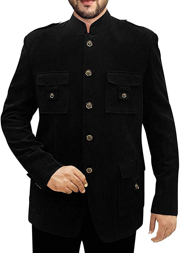 Mens Black Corduroy 2 Pc Jodhpuri Suit 4 Pocket
