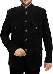 Mens Black Corduroy 2 Pc Jodhpuri Suit 4 Pocket