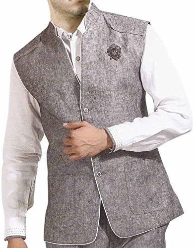 Mens Cream Wool Nehru Suit with Breeches Pant