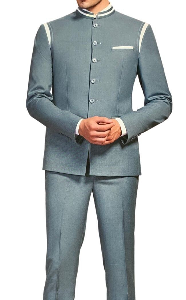 Mens Aqua-blue Designer Indian Nehru collar Suit